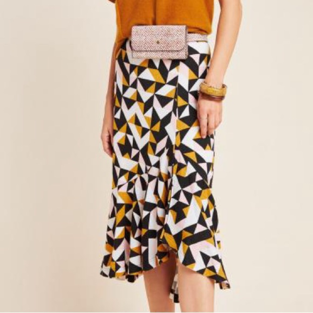 Maeve Geometric Midi Skirt in Black, White & Mustard